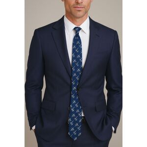 YSL Yves Saint Laurent Blue Abstract Pattern Silk Neck Tie